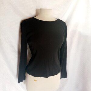 Ralph Lauren Women’s Black Long Sleeve Shirt With Gold Button on Shoulder Sz L